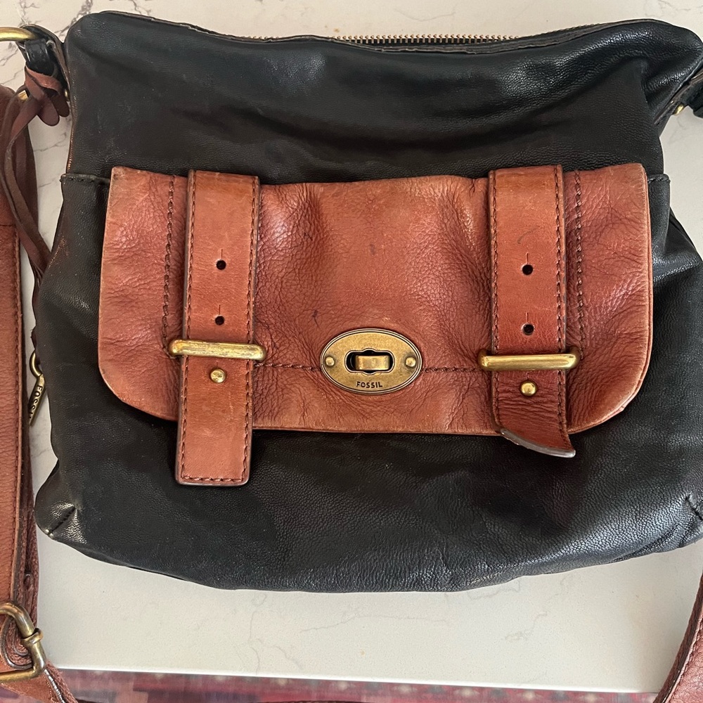 Fossil Long Live Vintage Bag Purse Leather Black